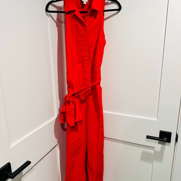 ANTHROPOLOGIE MAEVE MAGIC FABRIC HALTER JUMPSUIT IN RED - SIZE 8 - Picture 3 of 4